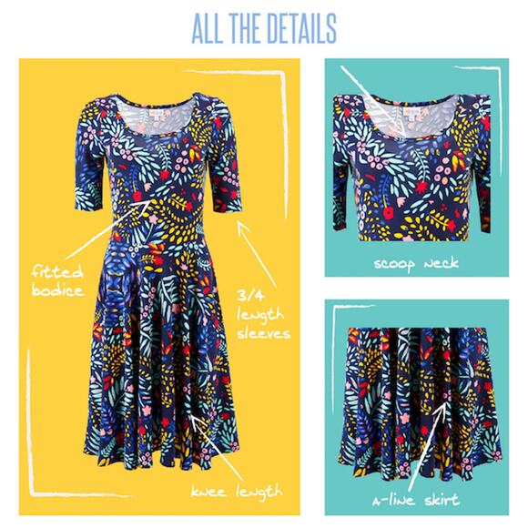 LuLaRoe Nicole Dress XXS Geometric Triangles Teal Blue Pink Mod Color Pop Skater - Picture 7 of 10